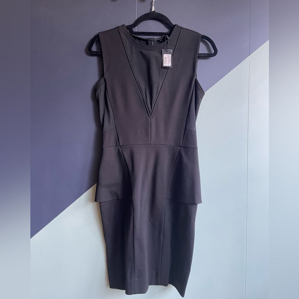 NWT Maje $375 Black Peplum Ponte Sheath Dress w/ Mesh Panels, Sz 1/XS-S